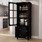 Black Tall Storage Cabinet with Glass Door & 2 Drawers