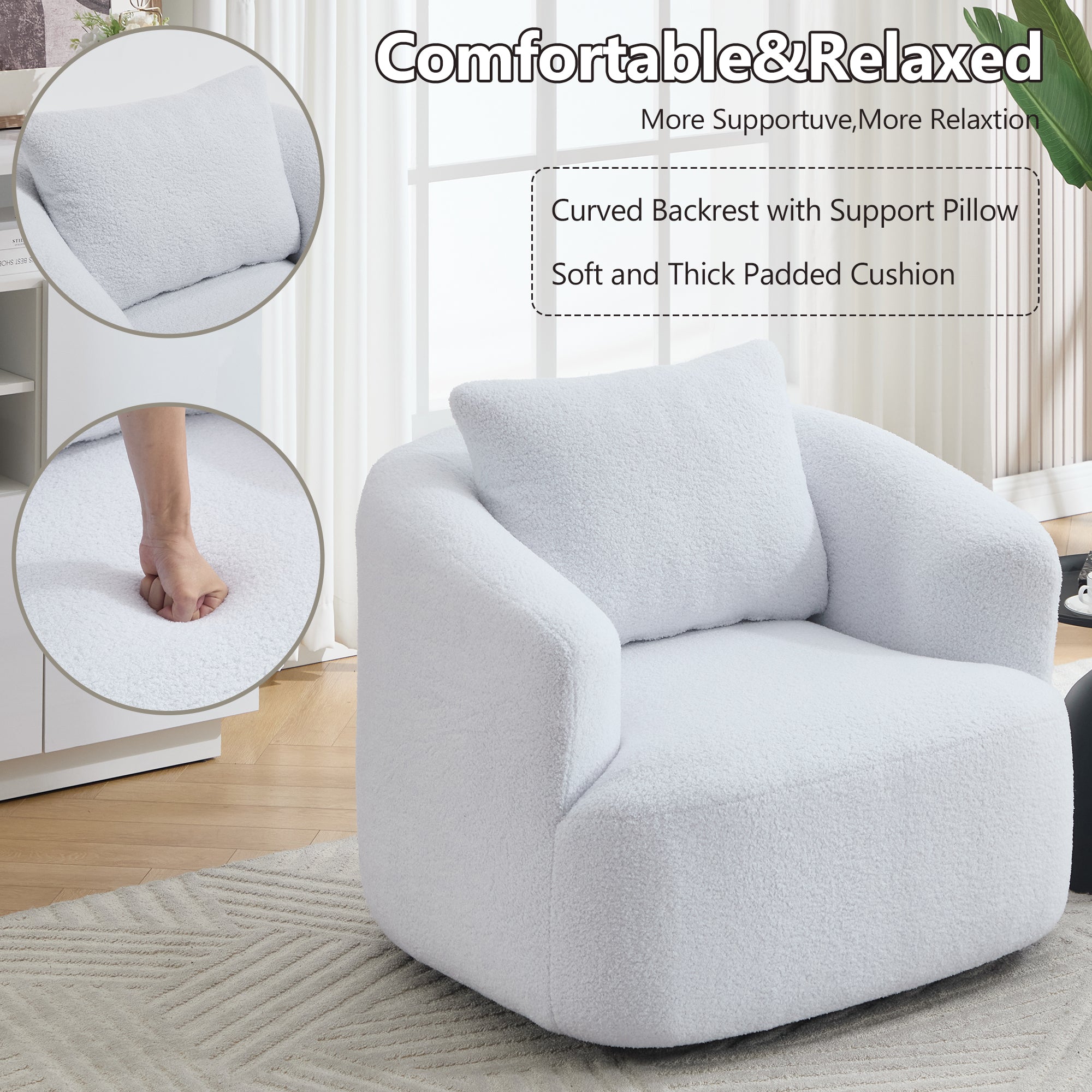 360° Swivel Round Upholstered Comfy Chair