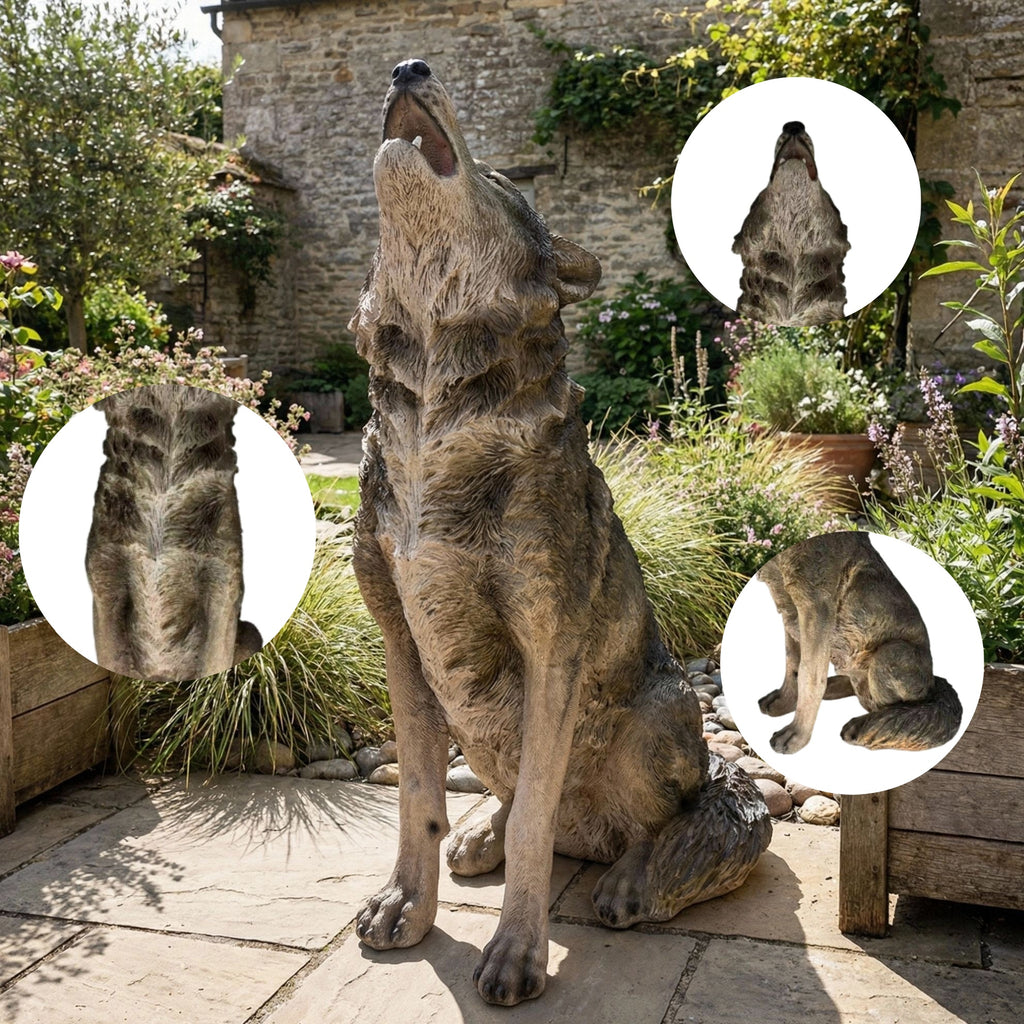 Simulated Howling Wolf Garden Statue