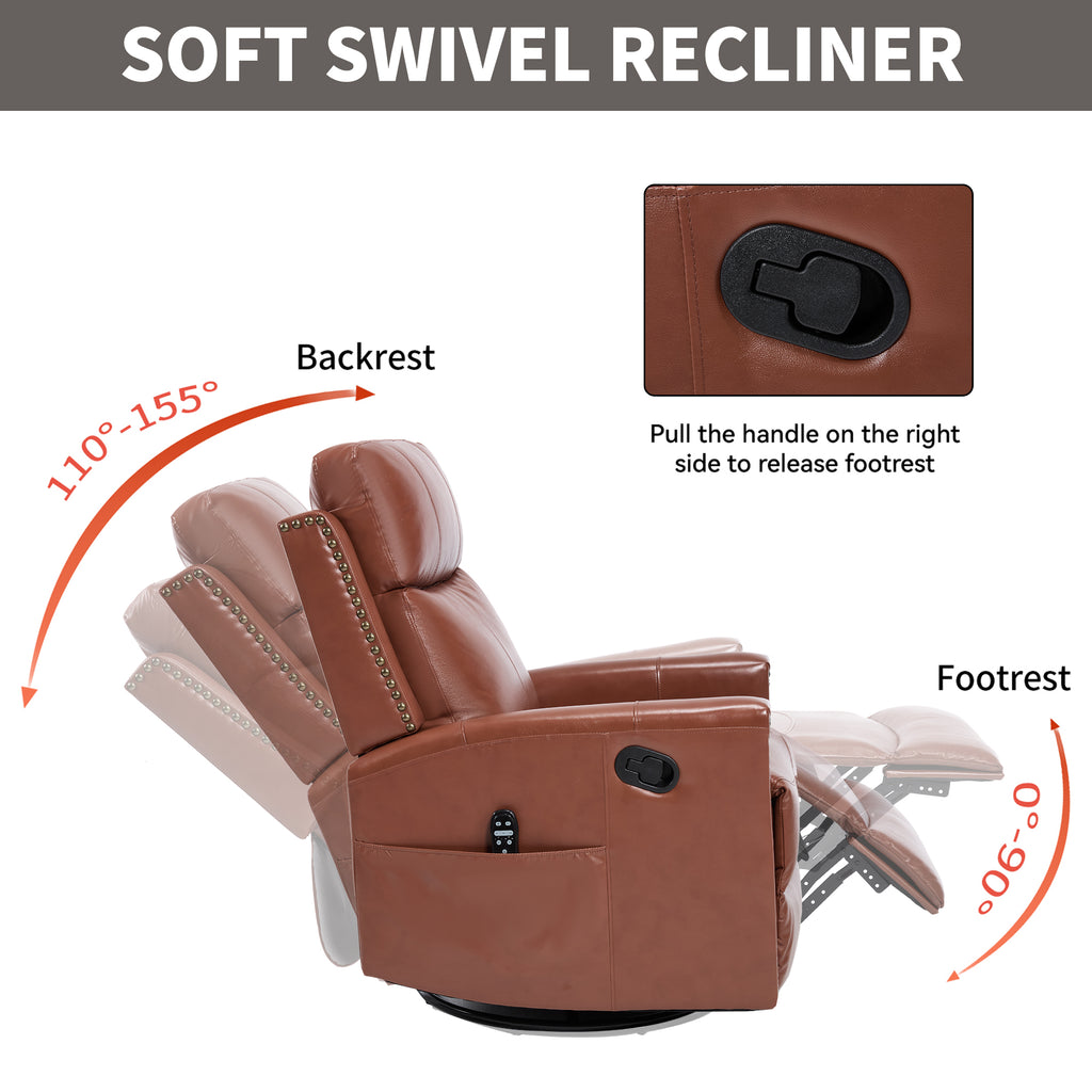 Red Genuine Leather Heat Massage Manual Recliner Chair