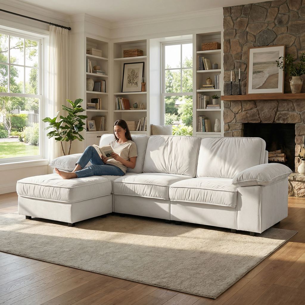 105.5-Inch Modern L-Shaped Sectional Sofa with Ottoman