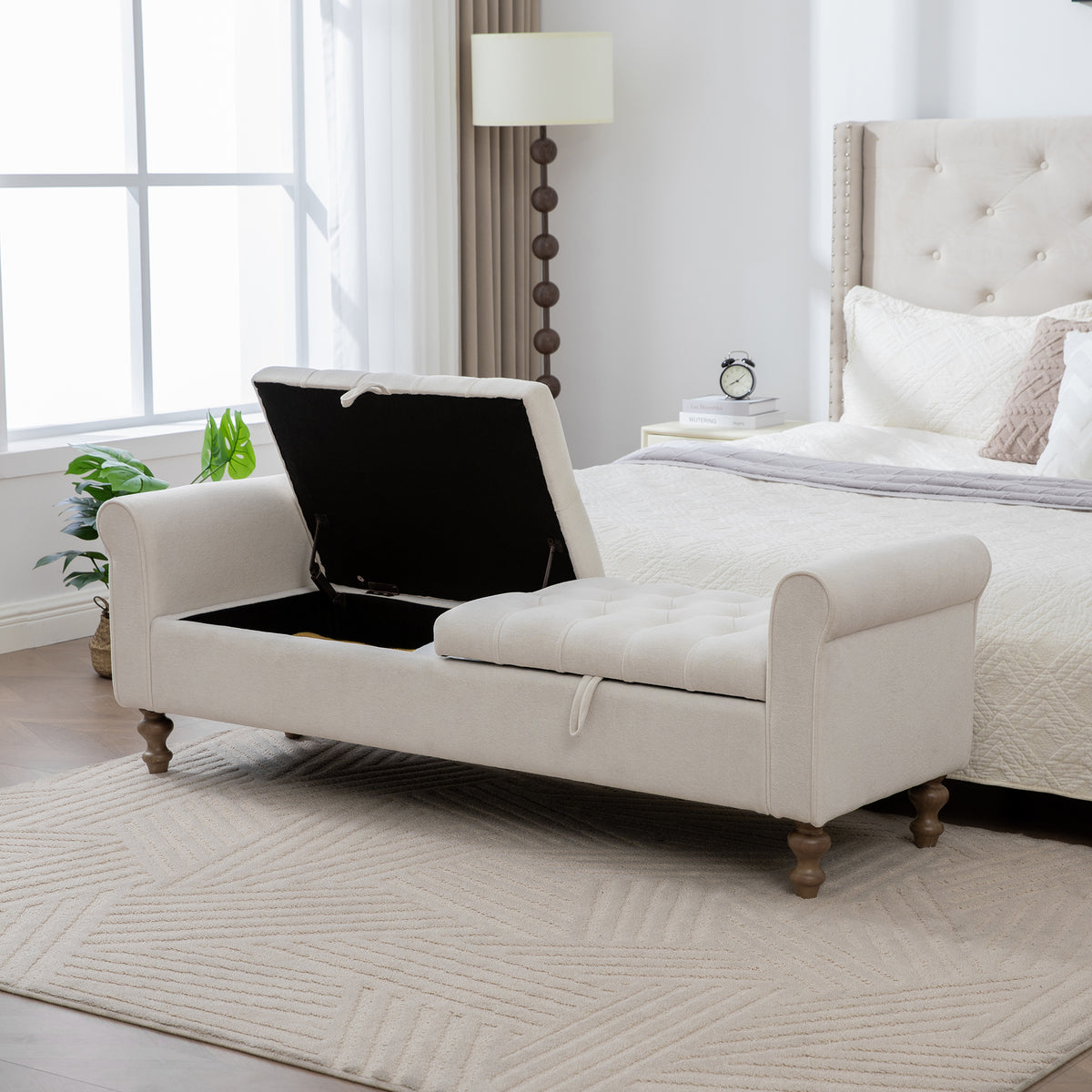 65.75" Wide Modern Upholstered Storage Bench