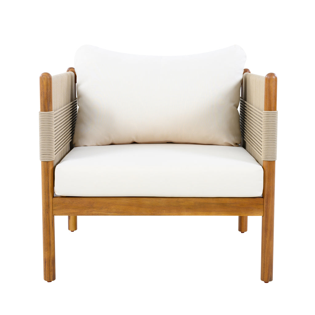 Outdoor Acacia Wood Club Chair with Diamond Rope Weave & Cushions