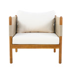 Outdoor Acacia Wood Club Chair with Diamond Rope Weave & Cushions
