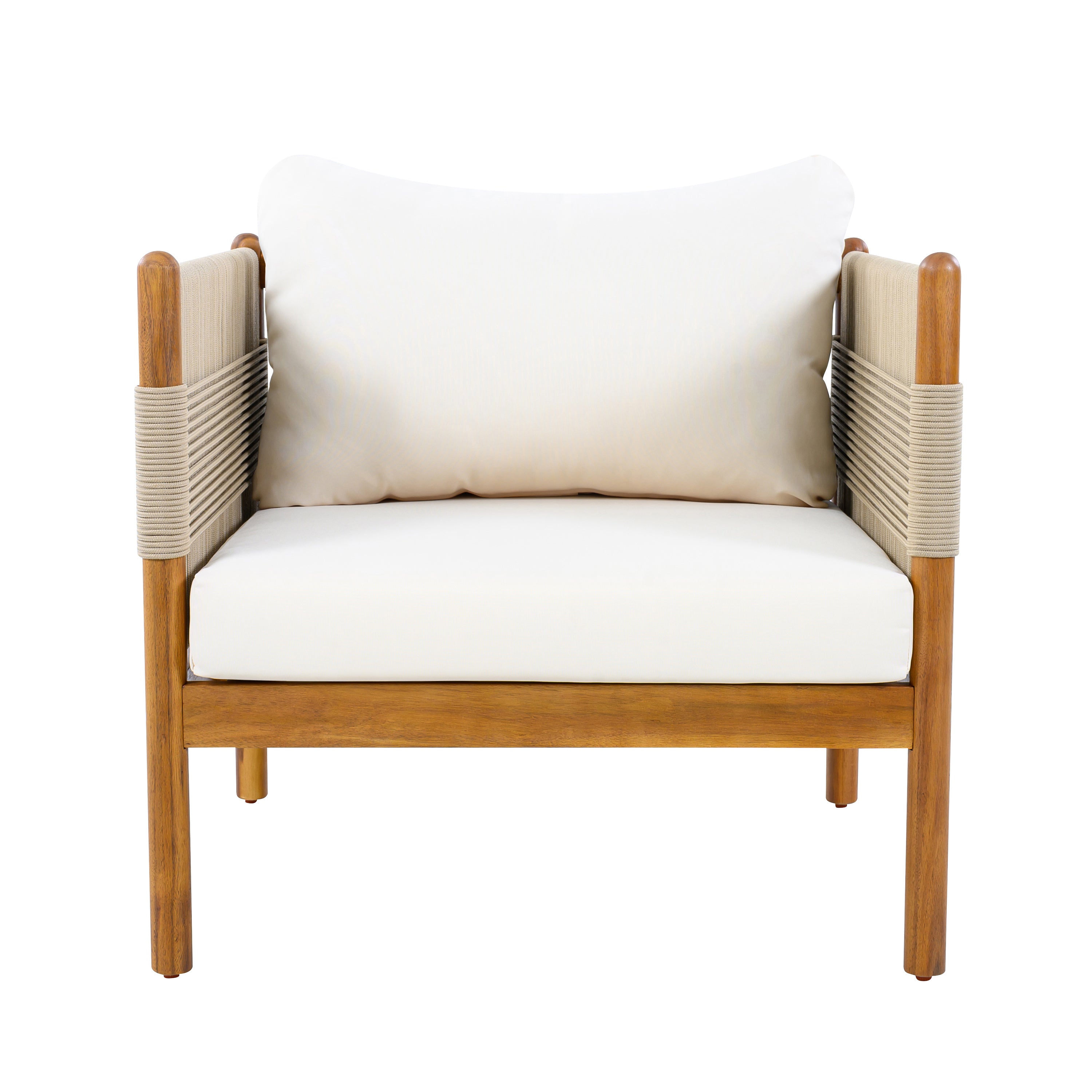 Outdoor Acacia Wood Club Chair with Diamond Rope Weave & Cushions