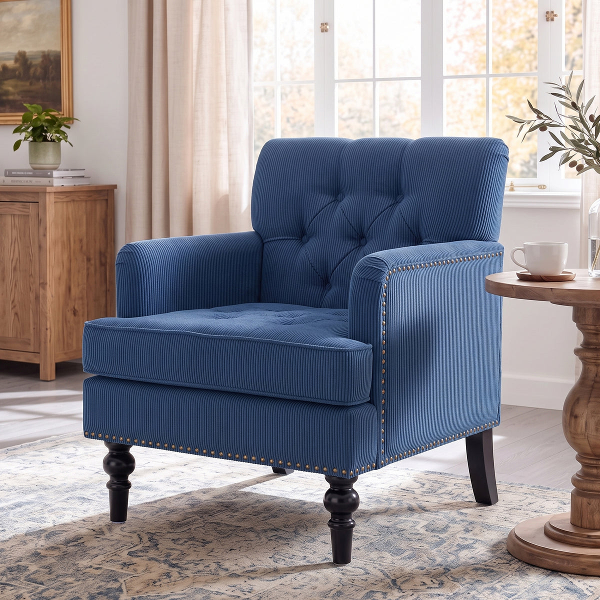 Modern Accent Chair, 30-Inch, Corduroy, Blue