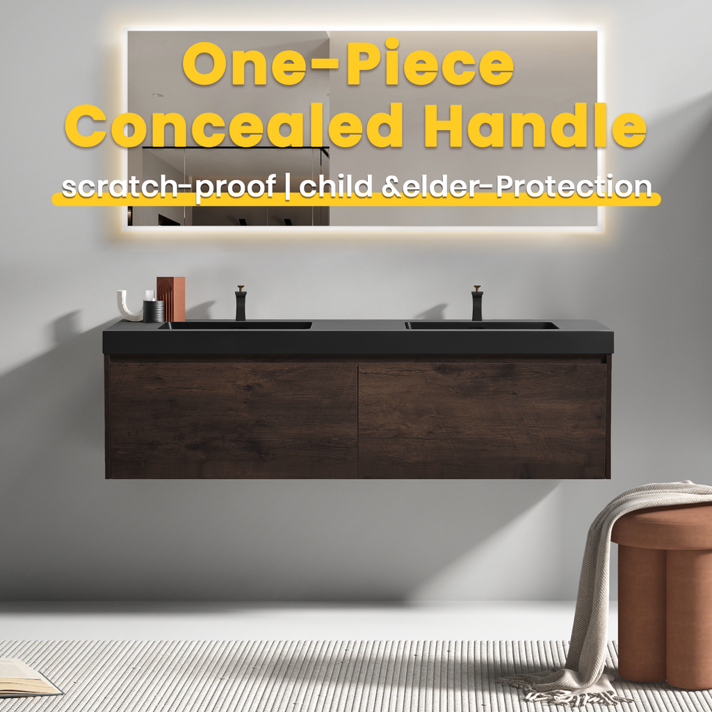 Alicia 72-Inch Mid-Century Bathroom Vanity with Double Sink, Dark Walnut