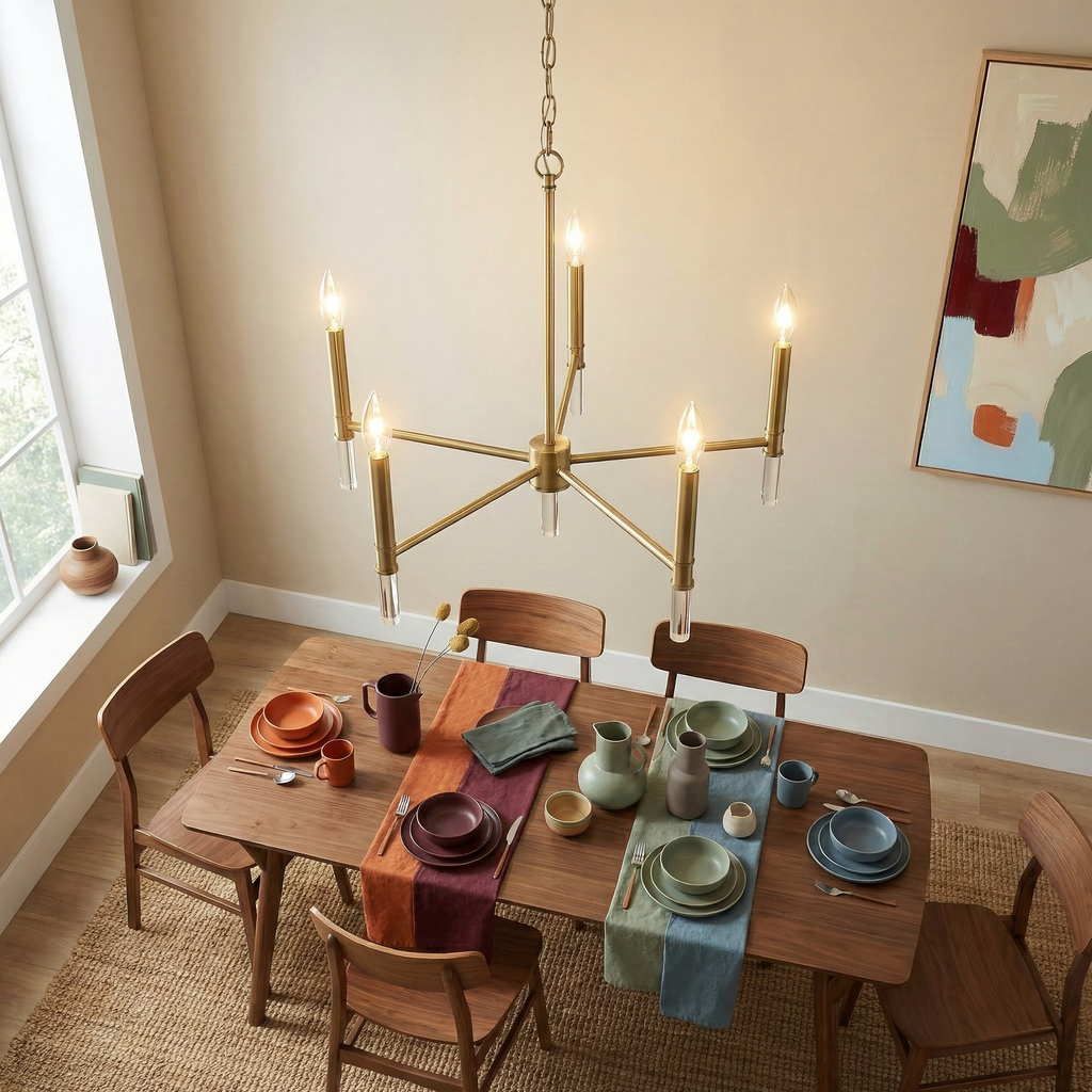 Courtyard Five Light Golden Brass Candle Light Chandelier