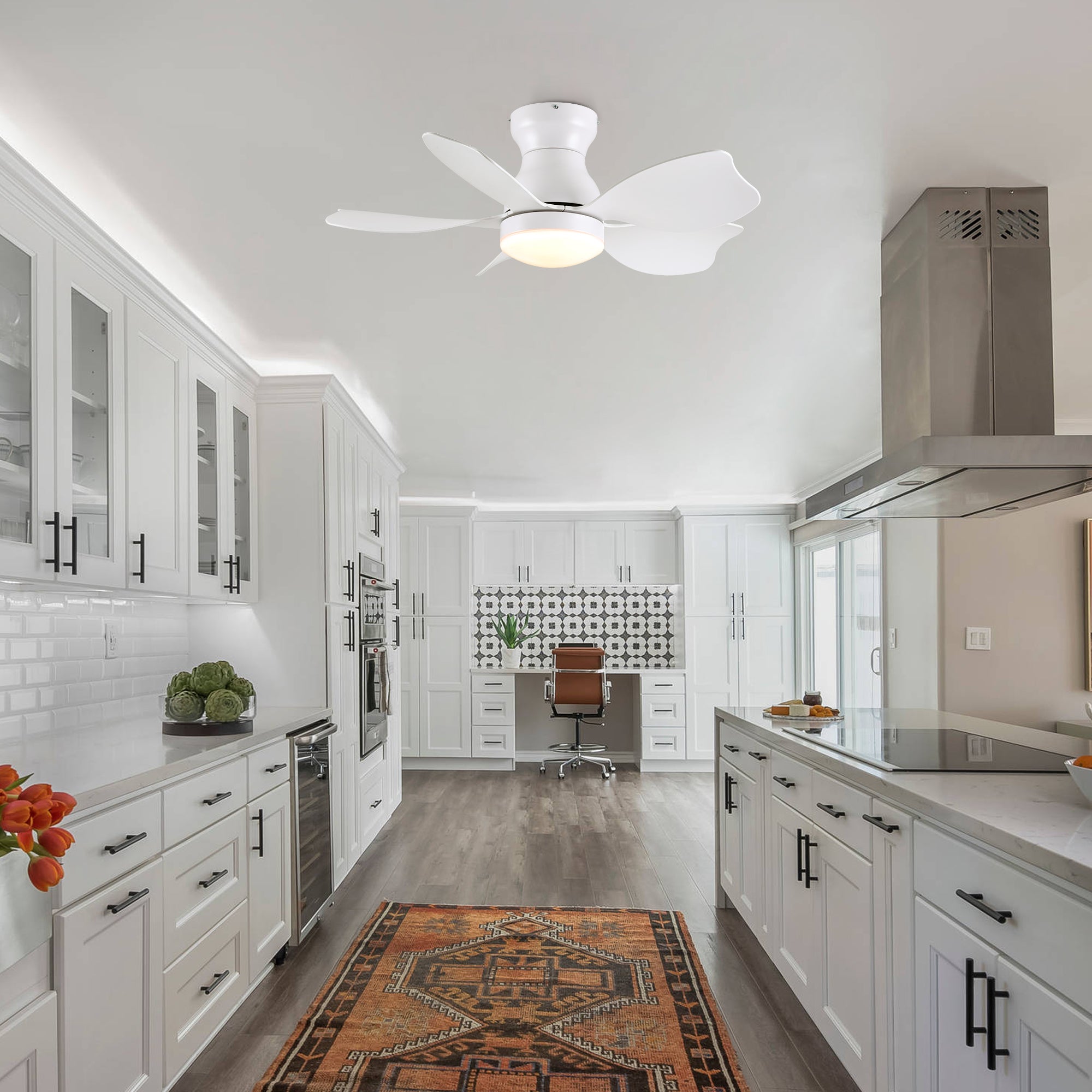 30 Inch Low Profile Flush Mount Ceiling Fan with Light