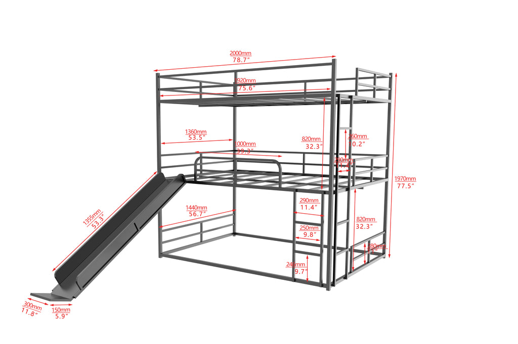Metal Full Size Loft Bed with Slide and Ladder
