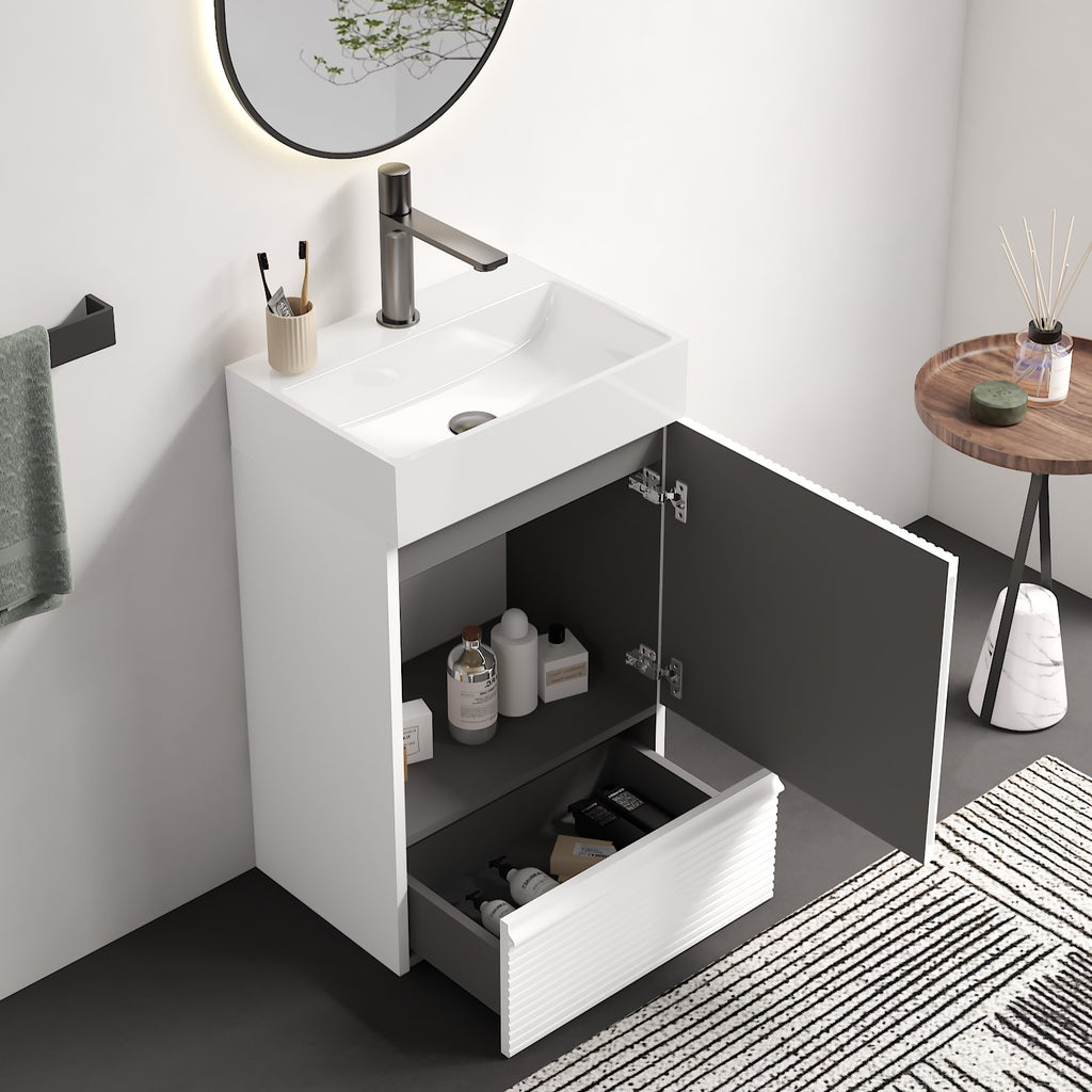 Gada 20-Inch Bathroom Vanity, Matte White with Ceramic Sink