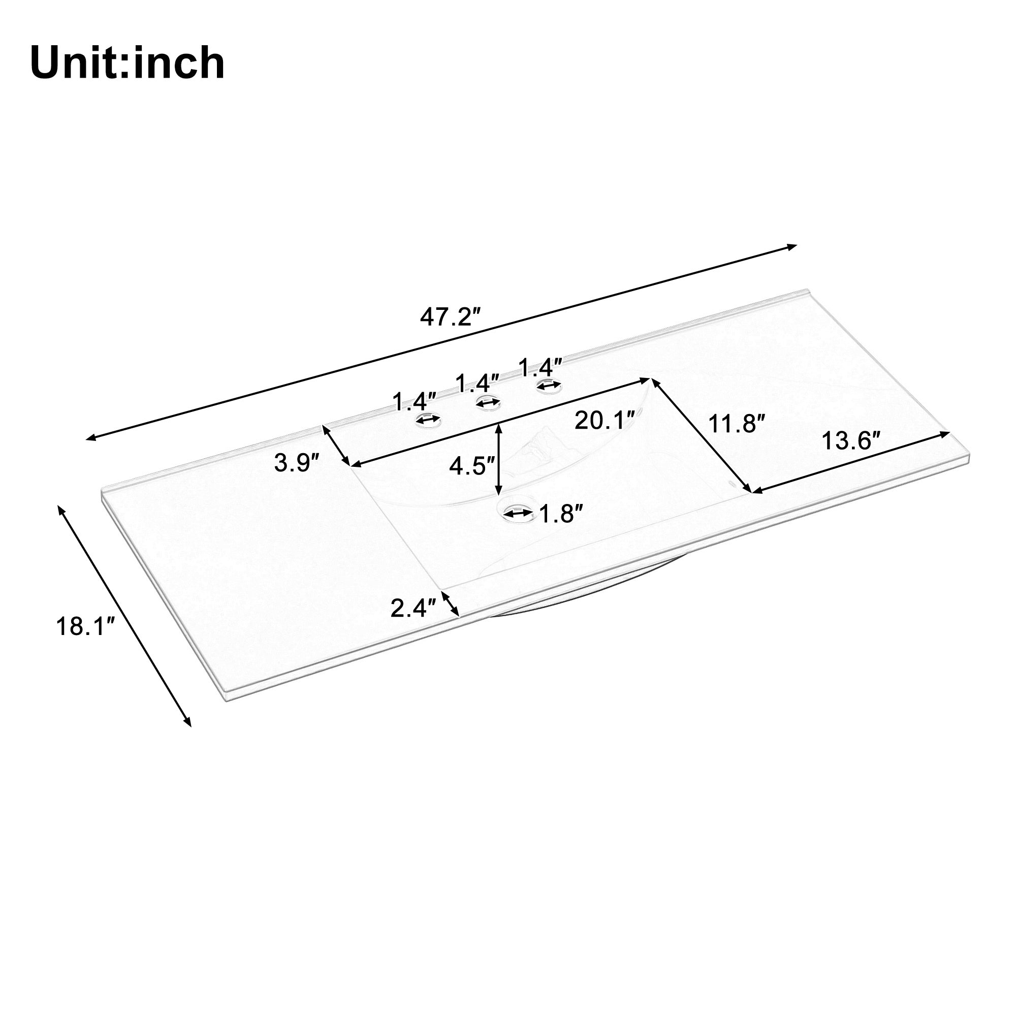 48" Composite Bathroom Vanity Top with Integrated Basin