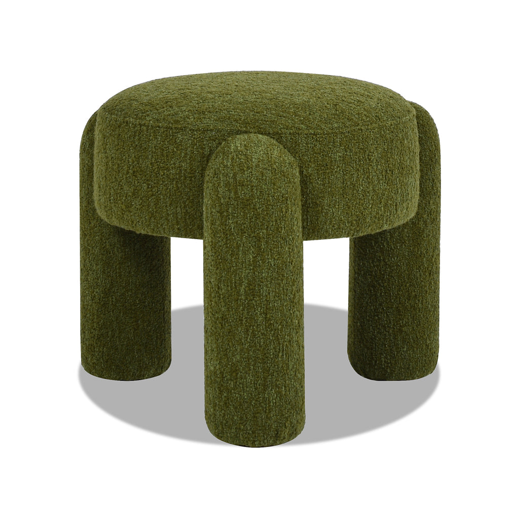 Hugo 20.5" Round Fully Upholstered Ottoman in Moss