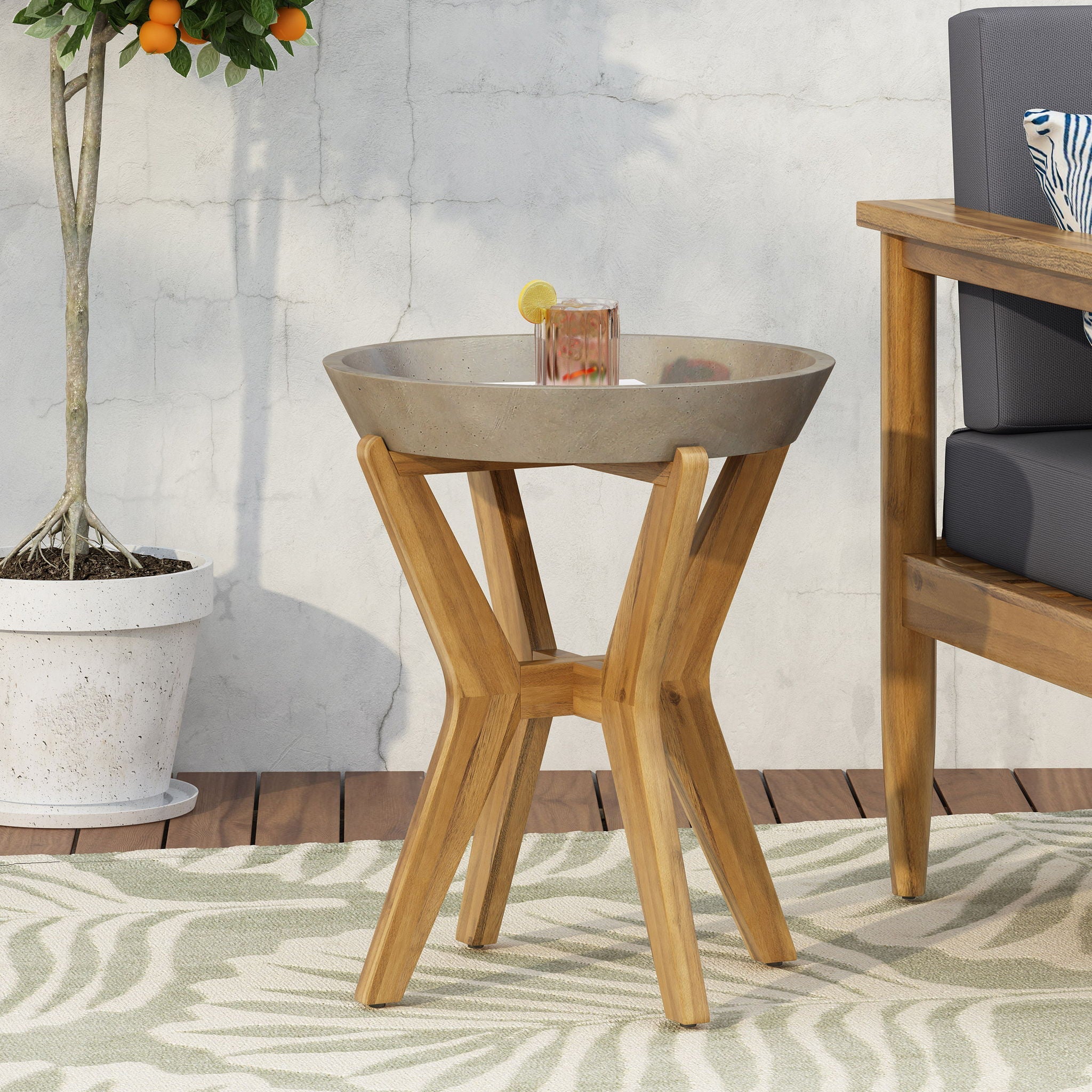Yukon - Contemporary Side Table With Lightweight Concrete Top And Acacia Wood Frame - Gray