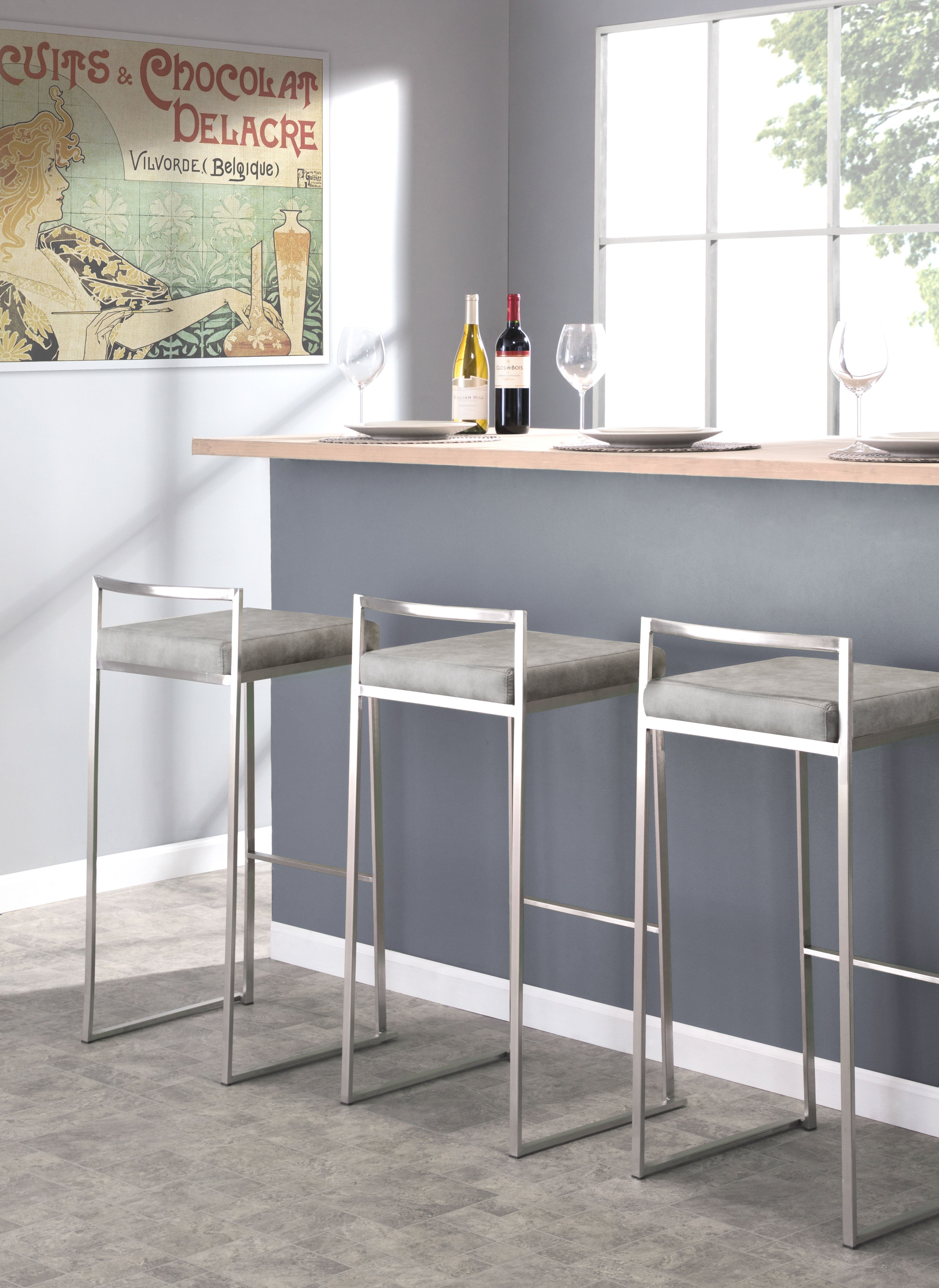Contemporary Stackable Barstool in Stainless Steel with Light