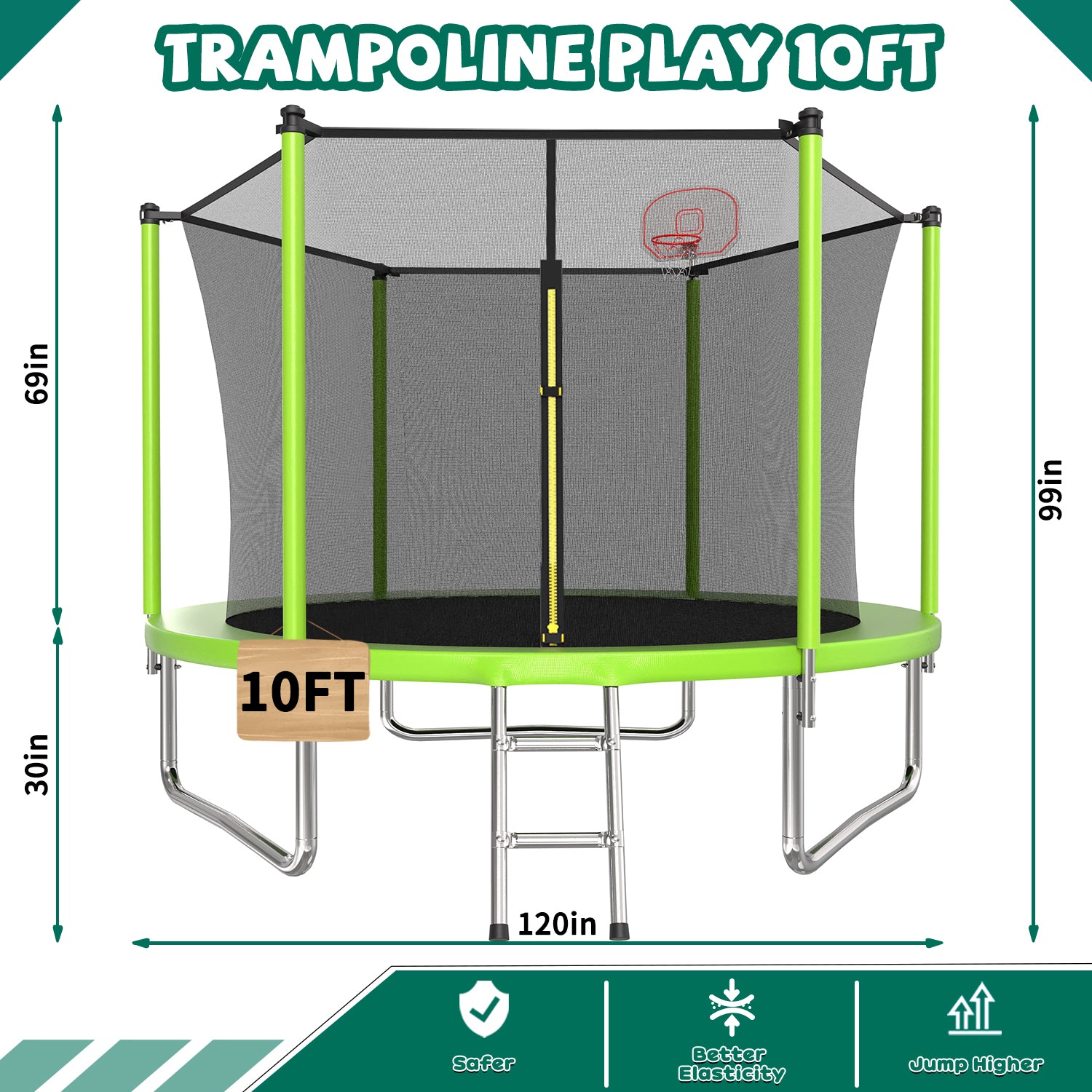 10FT Kids Trampoline with Basketball Hoop and Ladder