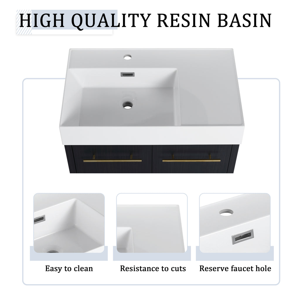 30 Inch Wall-Mounted Bathroom Vanity with Sink and Storage Rack