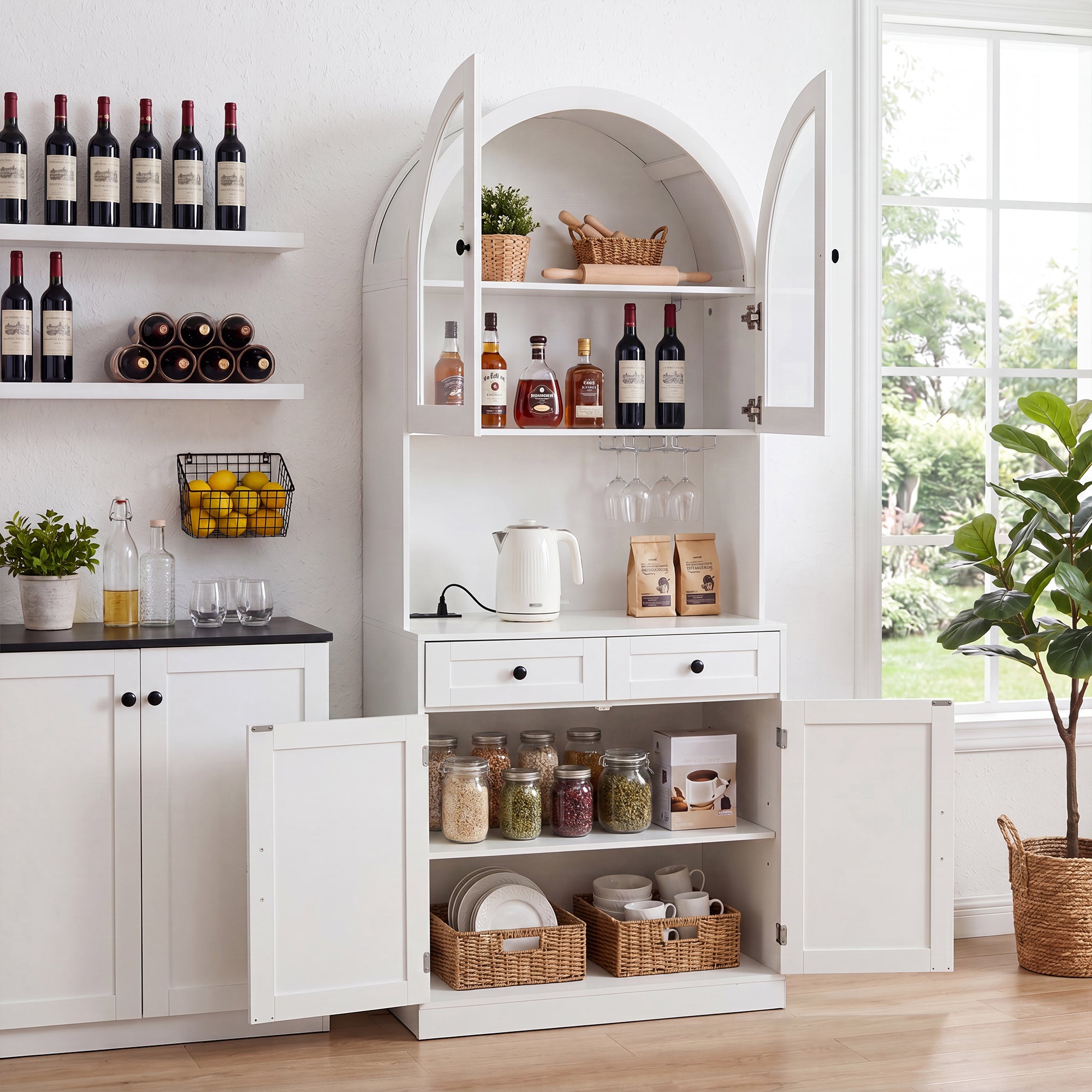 75" Farmhouse Tall Arched Pantry Cabinet