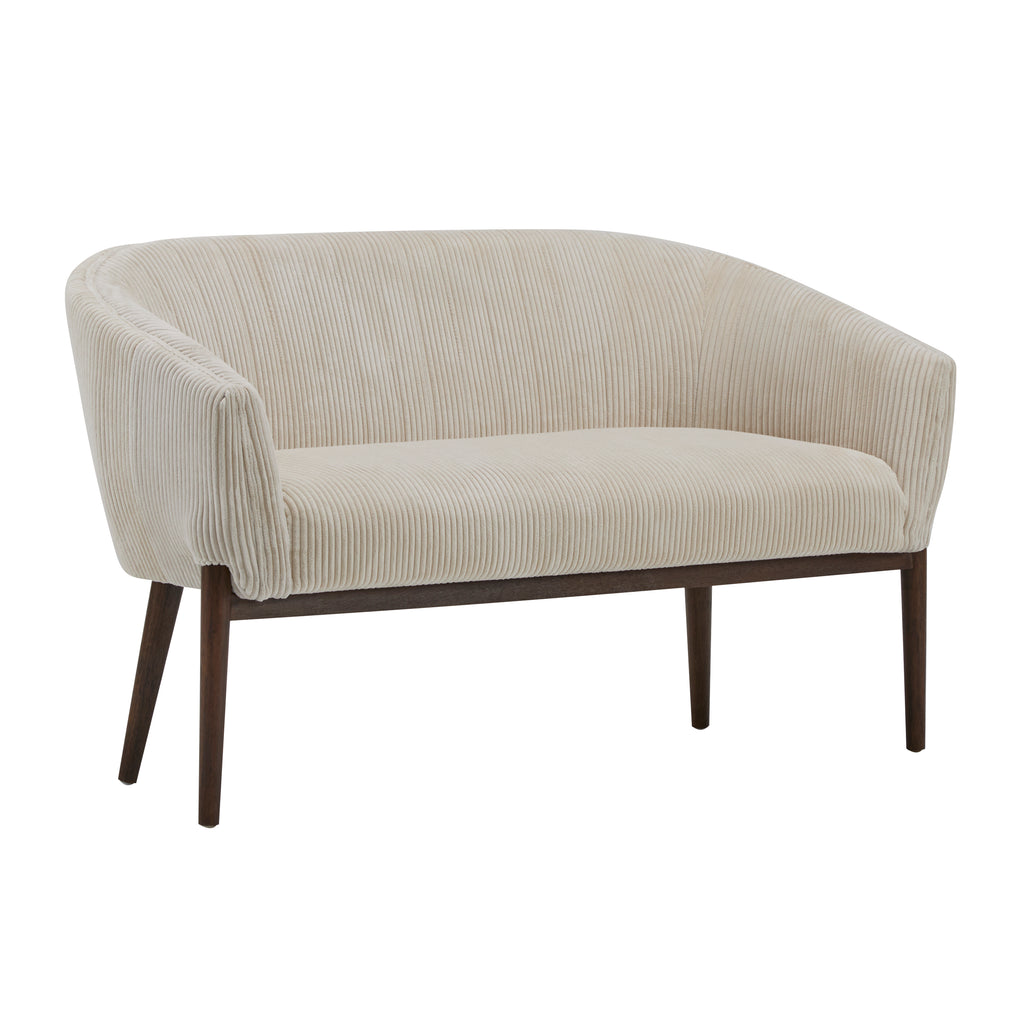 Corduroy Recessed Arm Loveseat (Beige + Walnut)