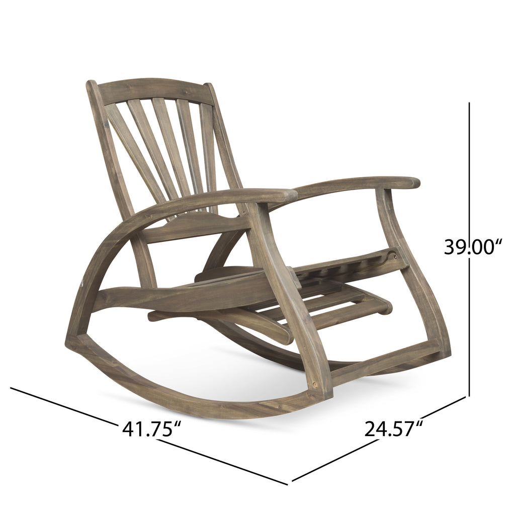 Outdoor Acacia Wood Rocking Chair with Retractable Foot Panel