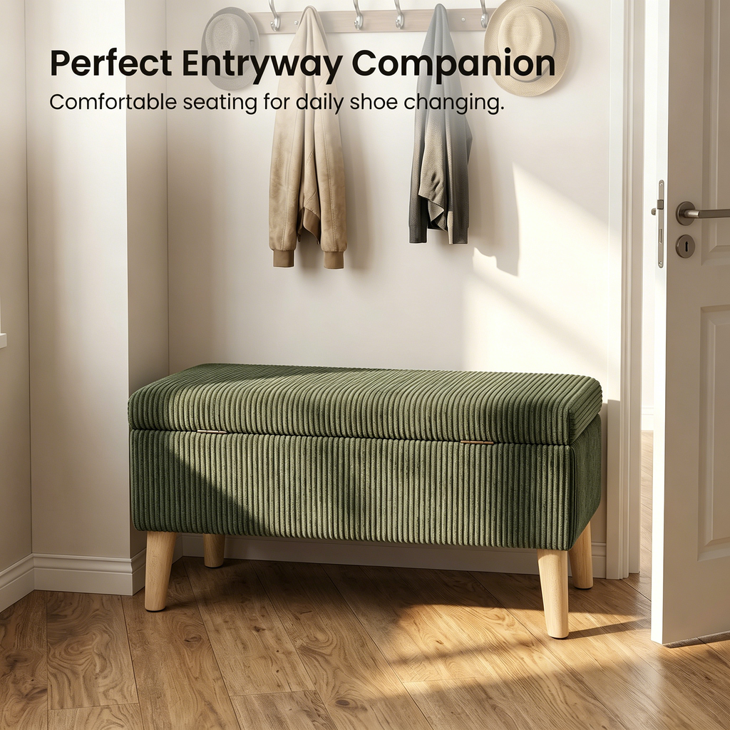 32 Inch Wide Olive Corduroy Ottoman