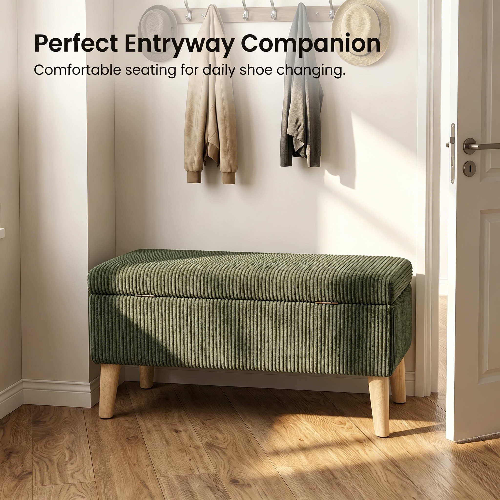 32 Inch Wide Olive Corduroy Ottoman