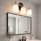 Meadows Three Lights Vanity Brushed Gold Bathroom Lighting