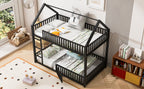 Metal Twin Over Twin House Bunk Bed With Fence And Door