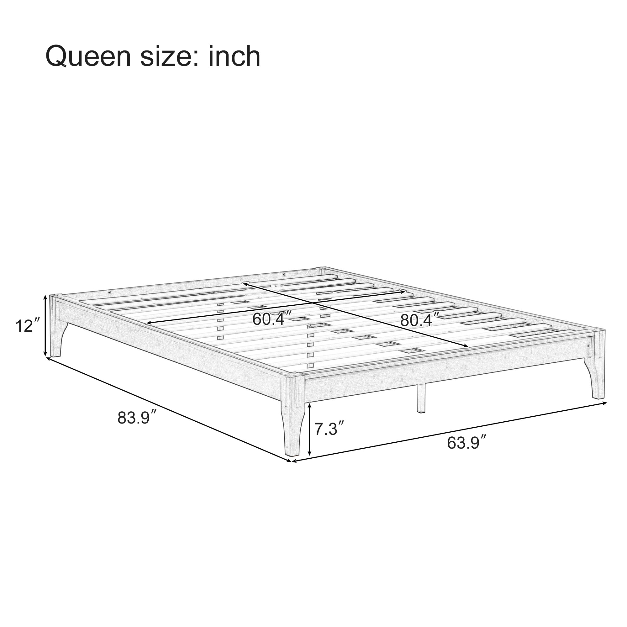 12 Inch Queen Size Solid Dry Bamboo Wood Platform Bed Frame