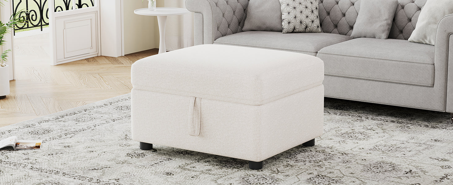 Movable Storage Ottoman - 26.6" Chenille Footrest