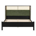 Queen Size Bed Frame with Green Upholstered Headboard