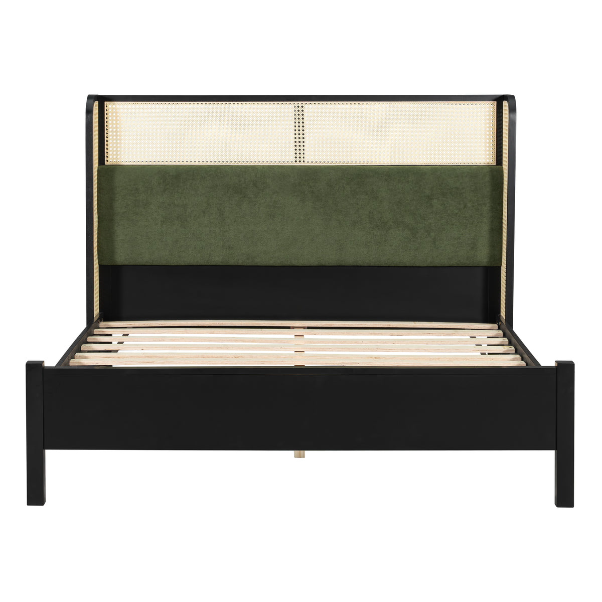 Queen Size Bed Frame with Green Upholstered Headboard