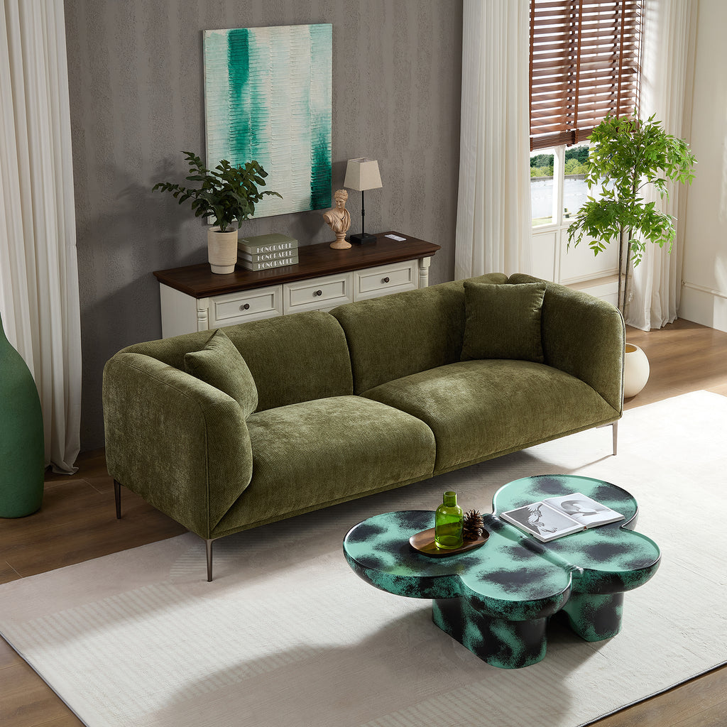 Modern Three-Seat Sofa, 82-Inch, Green Fabric