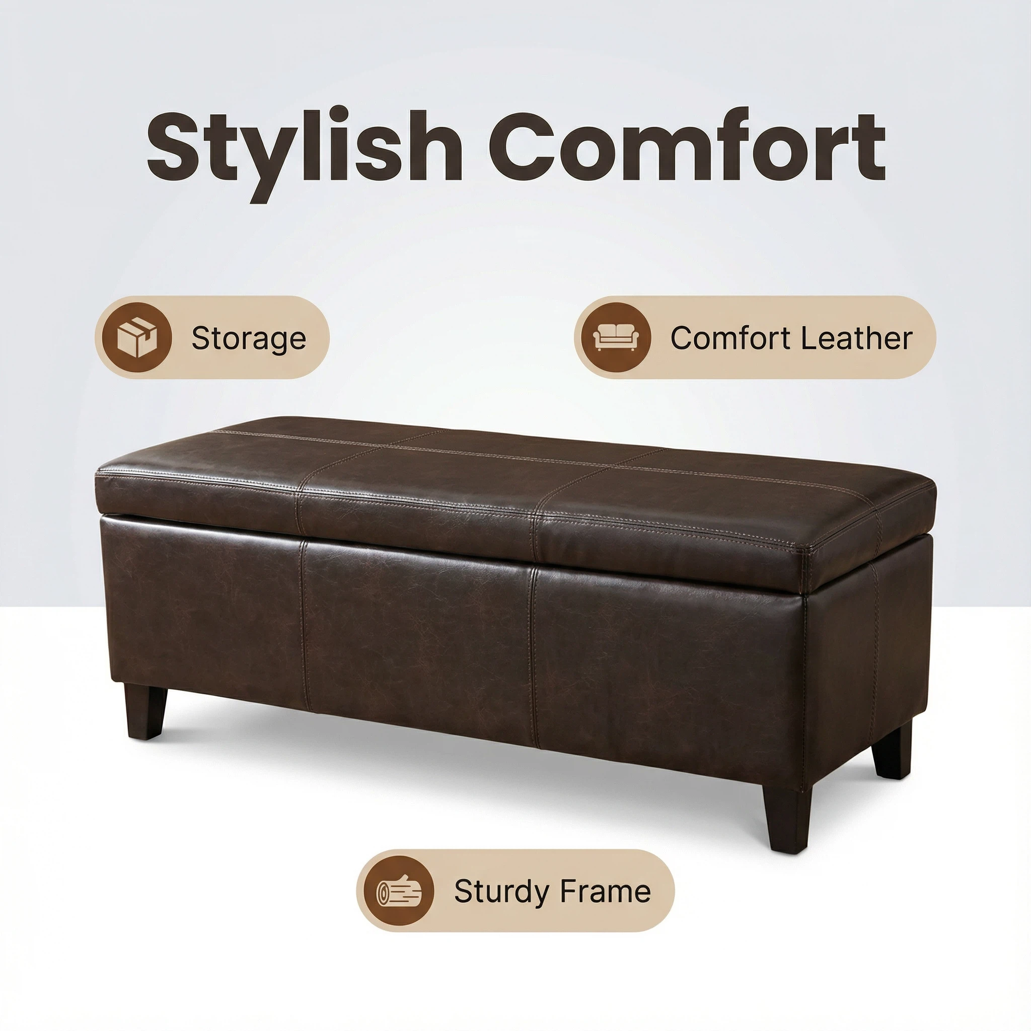 50.25 Inch Wide Contemporary Rectangle Storage Ottoman Bench