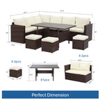 7 Piece Wicker Outdoor Dining Set, 9-Seat Outdoor Sectional
