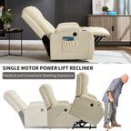 Beige PU Power Lift Recliner Chair for Elderly