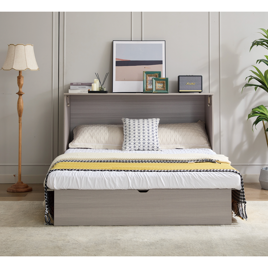 Cabinet Bed with Storage, Queen Bed, Folding Foam Mattress