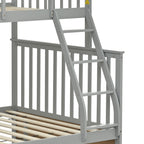 Twin Over Full Bunk Bed, Wooden Bunk Bed with Ladder and Safety Guard Rails – Gray