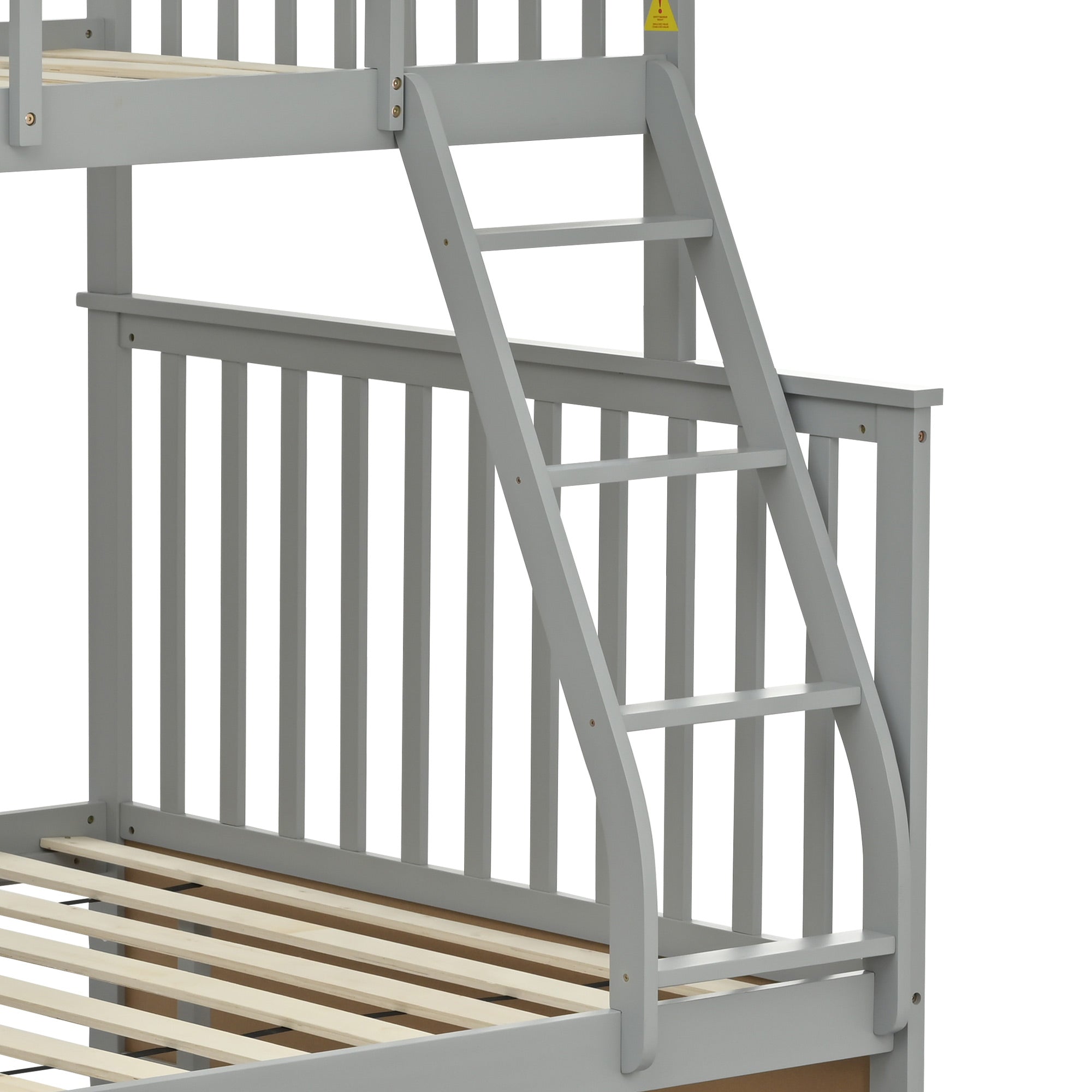 Twin Over Full Bunk Bed, Wooden Bunk Bed with Ladder and Safety Guard Rails – Gray