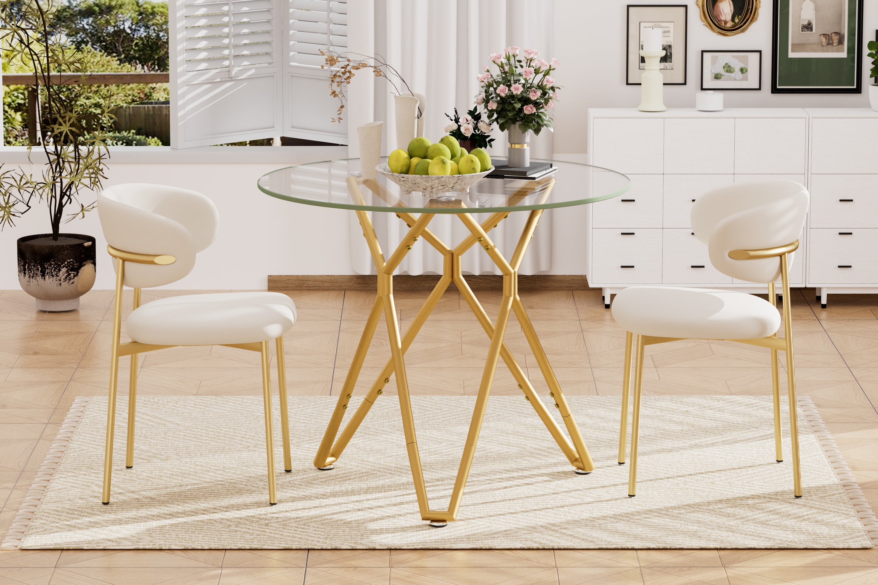 35.4-Inch Round Tempered Glass Dining Table