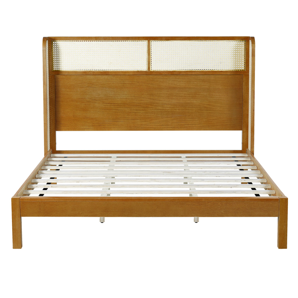 Premium Rubber Wood Platform Bed Frame, King Bed Frame with Headboard