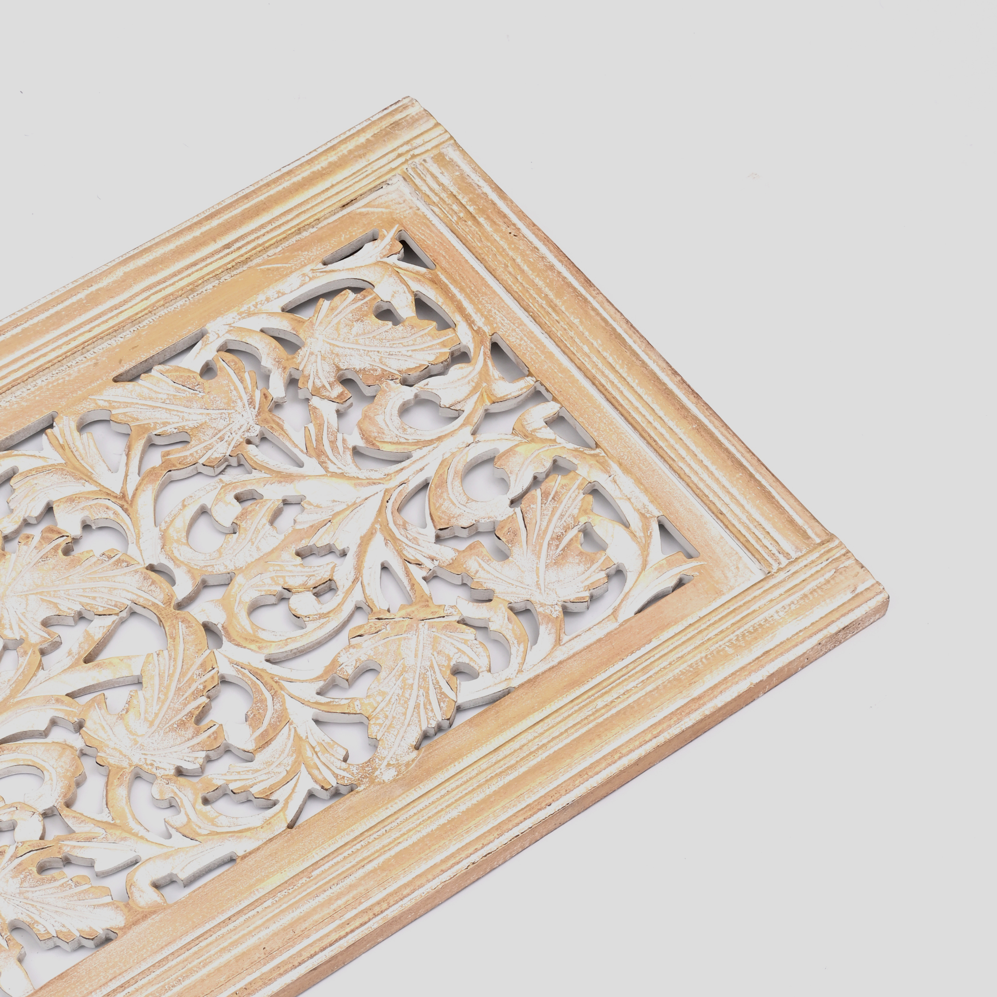 20” x 63” Hand-Carved Wooden Wall Panel – Rustic Antique Mandala Design