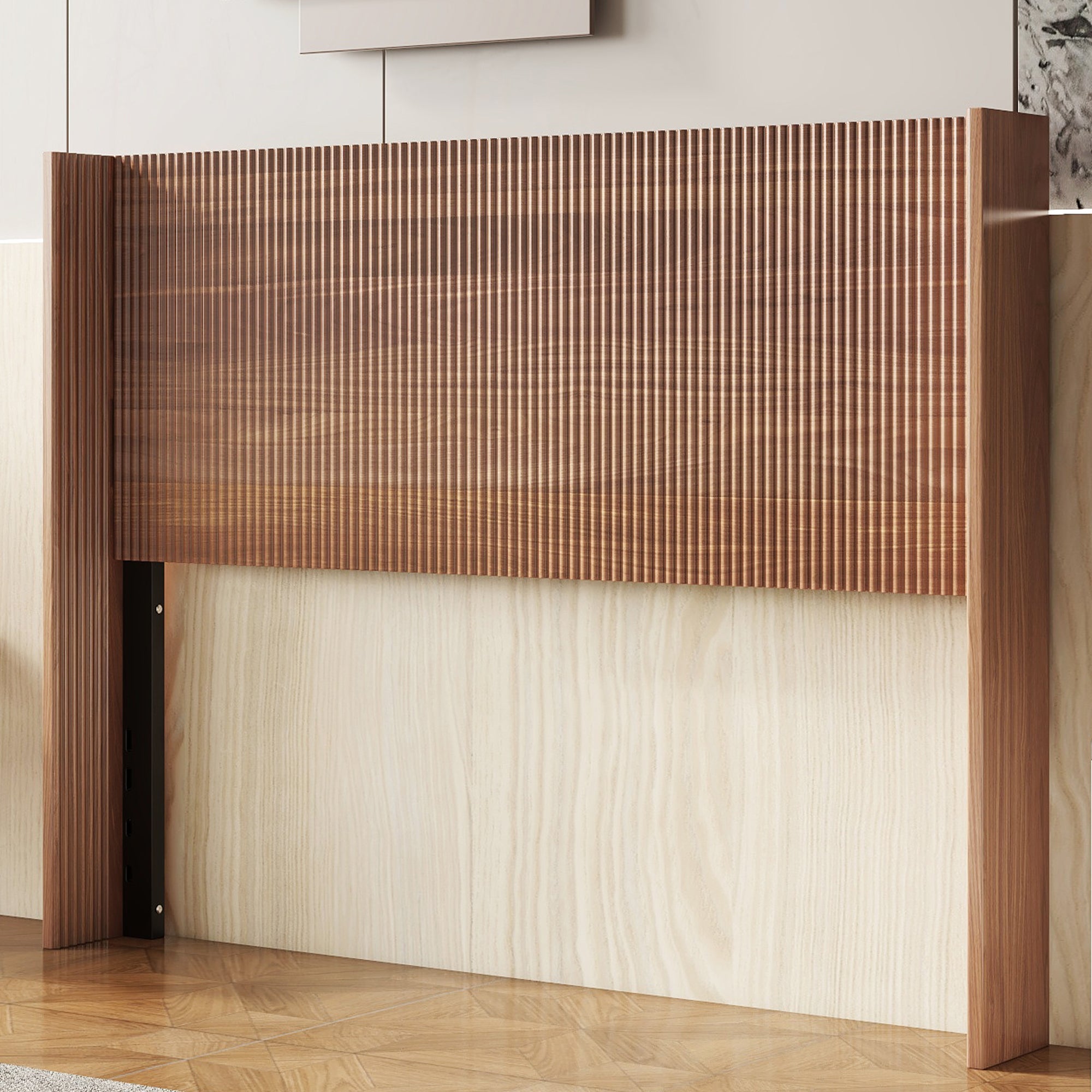 Queen Size Bed Frame with Grooved Lifting Storage Function
