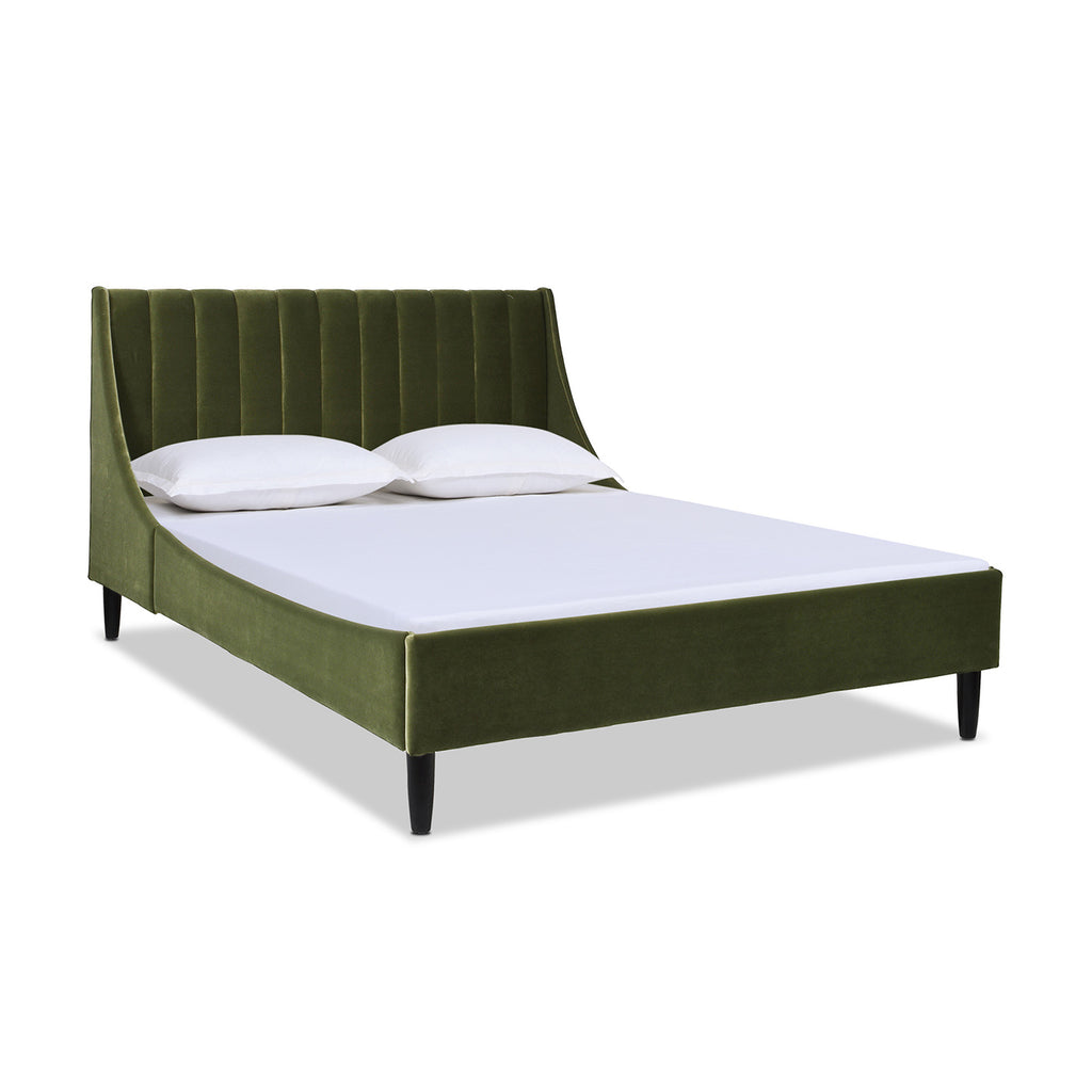 Aspen Vertical Tufted Modern Headboard Platform Bed Set, Queen, Olive