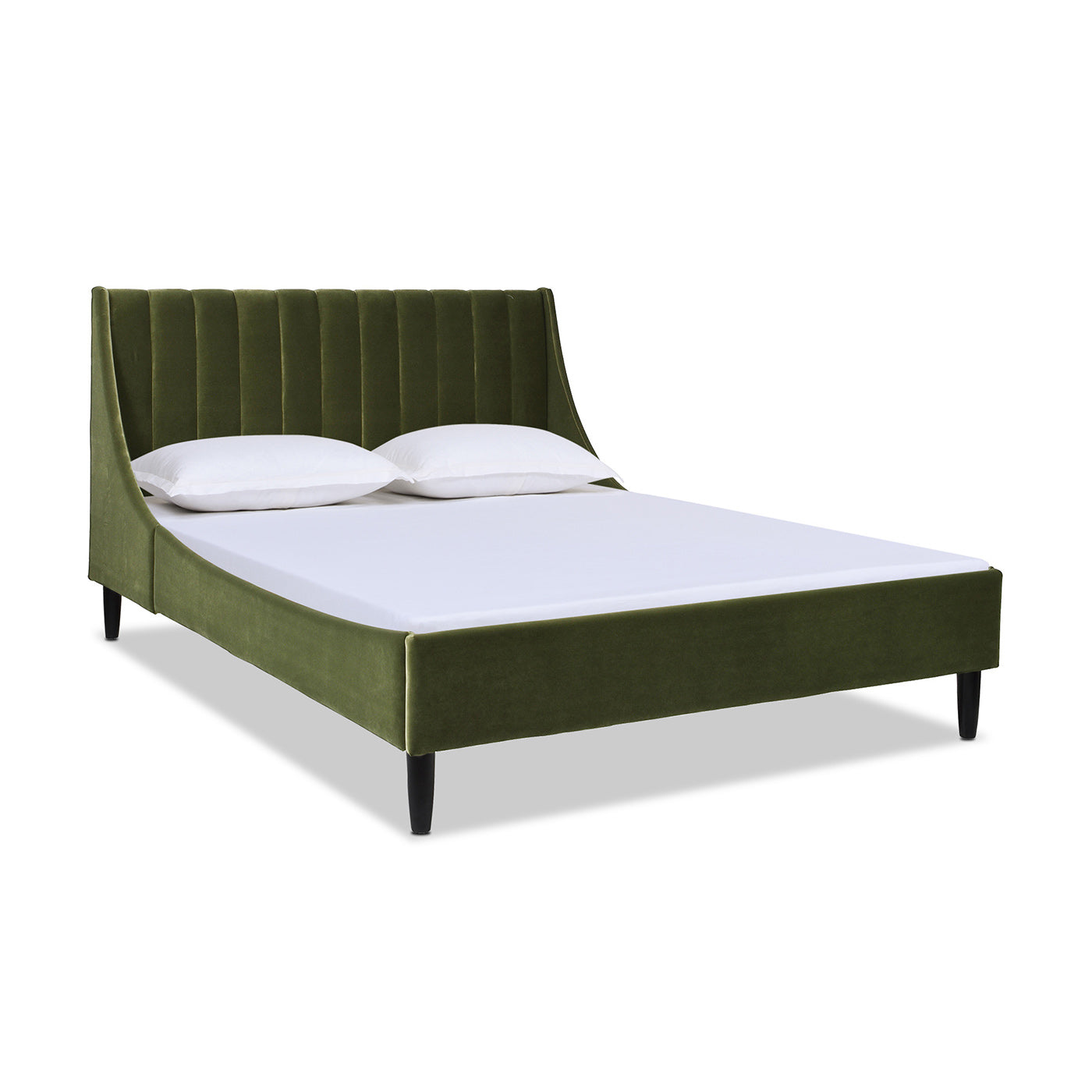 Aspen Vertical Tufted Modern Headboard Platform Bed Set, Queen, Olive