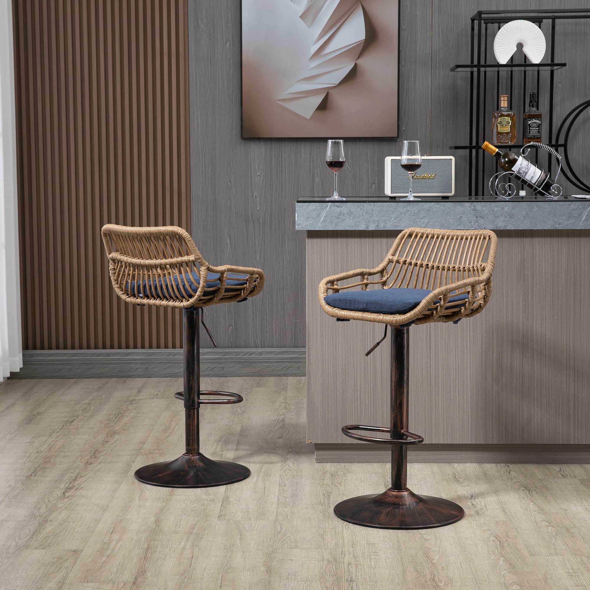 Modern Swivel Bar Stools Set of 2 Adjustable Counter Height Chairs