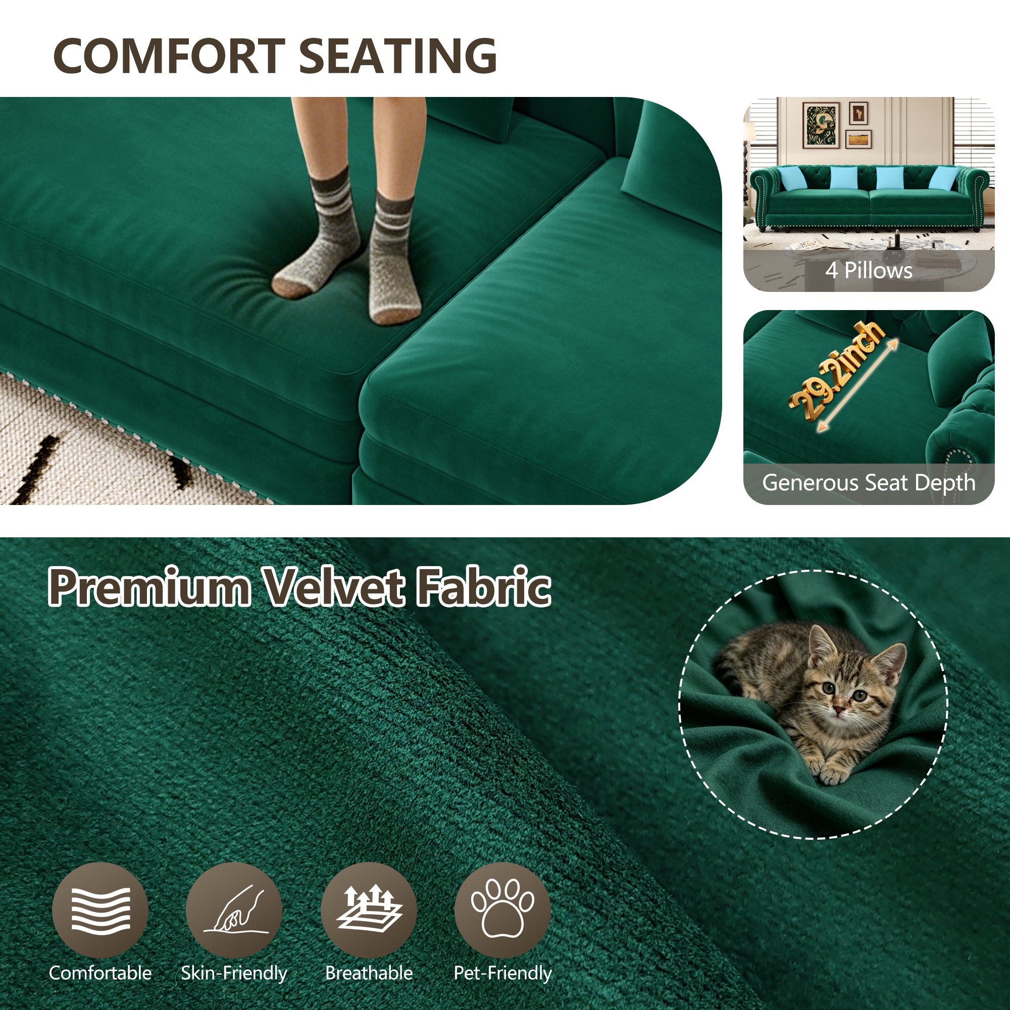 Chesterfield Sofa Bed - 3-in-1 Velvet Convertible