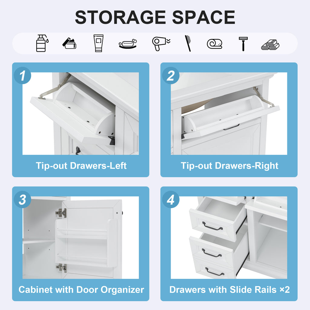 36-Inch Bathroom Vanity with Ceramic Sink Top, 4 Drawers and 1 Soft-Close Door