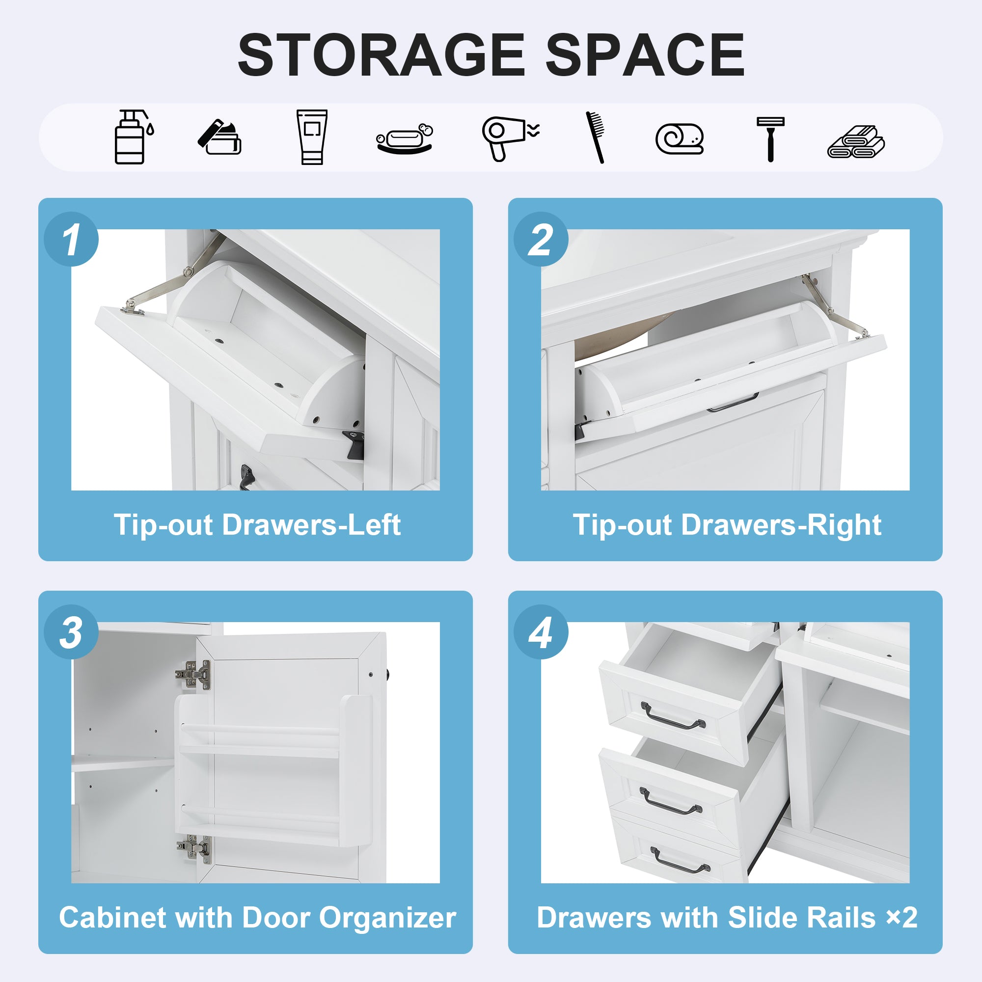 36-Inch Bathroom Vanity with Ceramic Sink Top, 4 Drawers and 1 Soft-Close Door