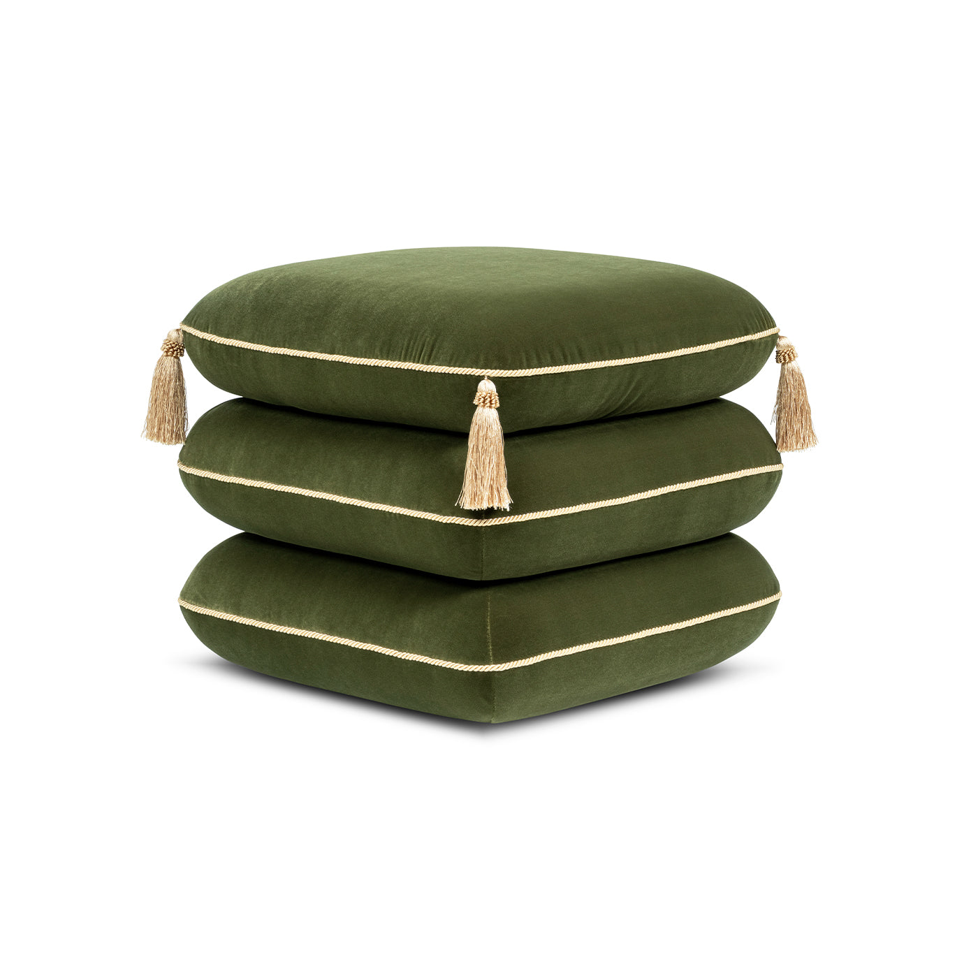 Monarch 19.5" Tassled Ottoman, Olive